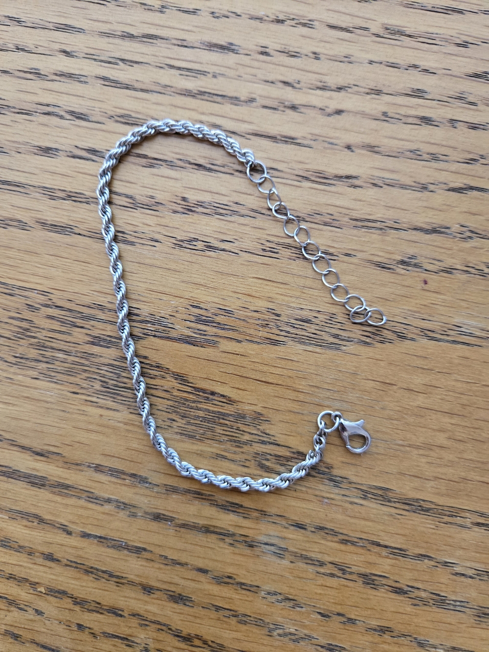 Source Unknown Silver Rope Bracelet with Lobster Clasp